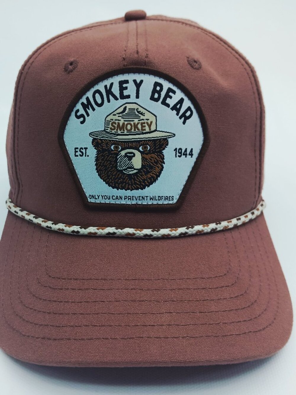 Light Brown Smokey Bear With Rope Solid Cloth Snap Back Patch Hat Cap